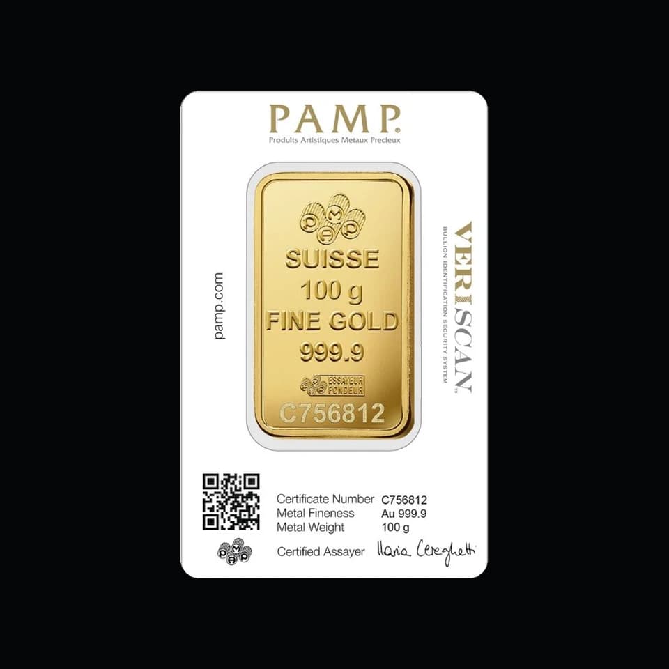 PAMP Suisse 100g gold minted bar