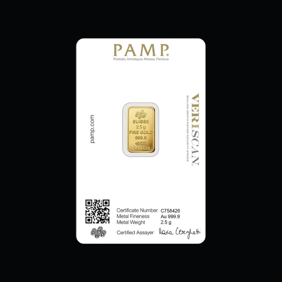 PAMP Suisse 2.5g gold minted bar