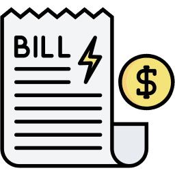 Illustration of a bill with a lightning bolt symbol and a dollar sign coin next to it.