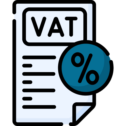 Icon of a VAT document with a percentage symbol, representing value-added tax.