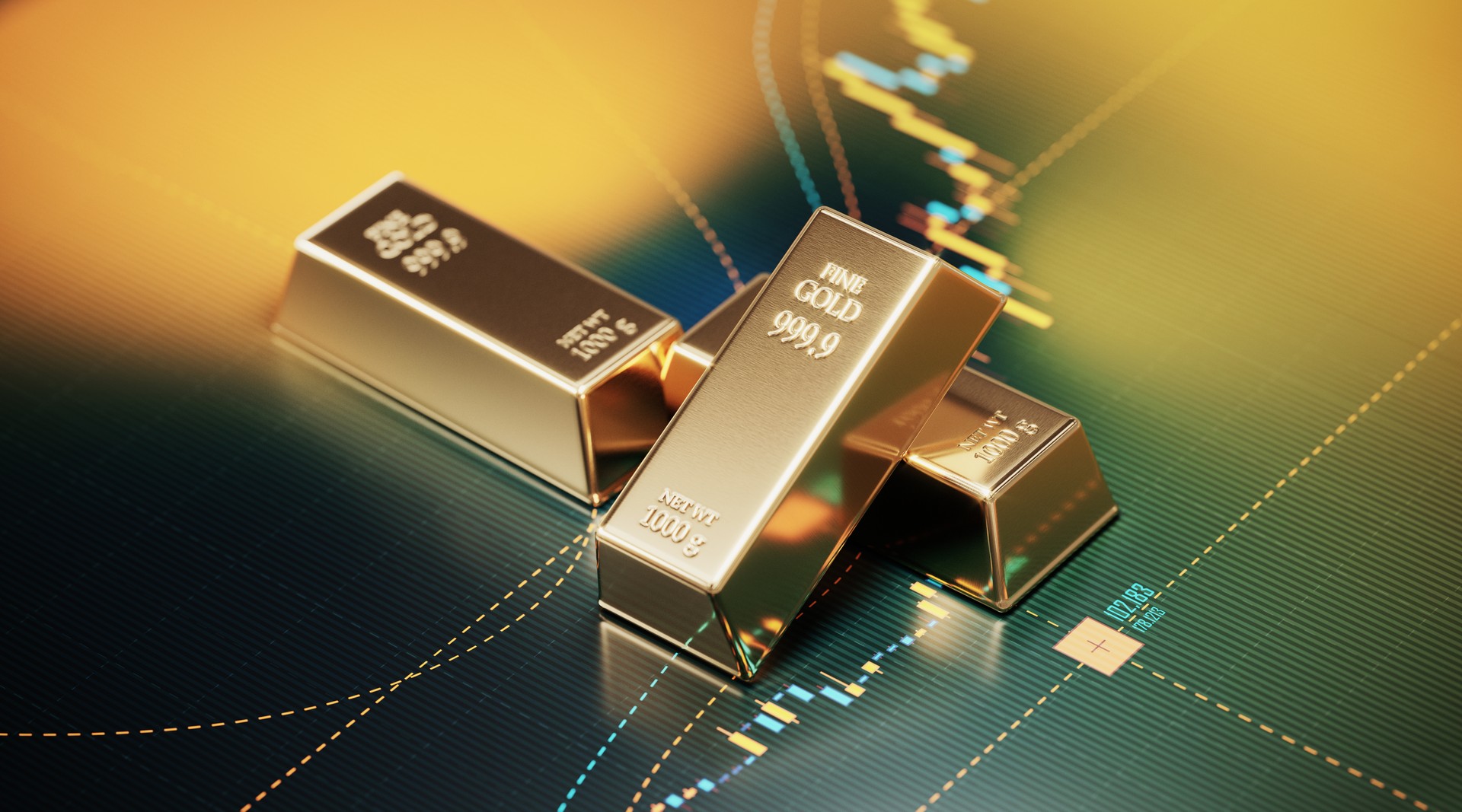 Gold Bars Sitting over A Bar Graph - Stock Market and Finance Concept